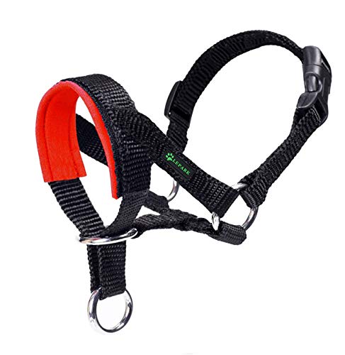 ILEPARK Hundehalfter Mit Gepolstertem Stoff, Halfterhalsband Für Hunde, Verstellbar Und Ziehen verhindert. (M,Rot) von ILEPARK