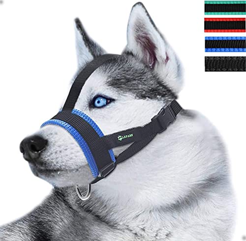 Maulkorb aus Nylon für Kleine,Mittlere und Große Hund, Verstellbare Maulkorb um Hunde vom Bellen,Beisen und Kauen abzuhalten(L,Blau) von ILEPARK