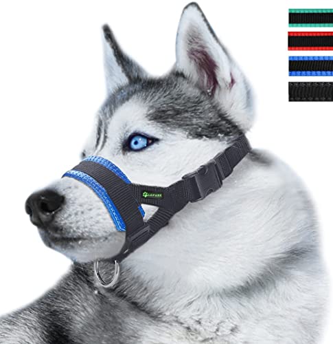 ILEPARK Maulkorb aus Nylon um Hunde vom Beisen, Bellen und Kauen abzuhalten, anpassbare Schlinge (XL,Blau) von ILEPARK