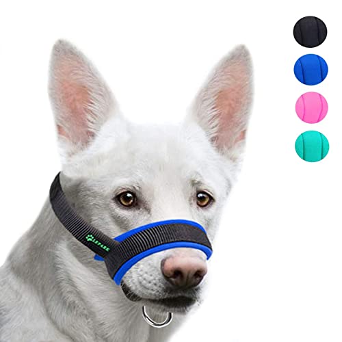 ILEPARK Maulkorb aus Stoff um Hunde vom Beisen, Bellen und Kauen abzuhalten, anpassbare Hals,Atmungsaktiv(L,Blau) von ILEPARK