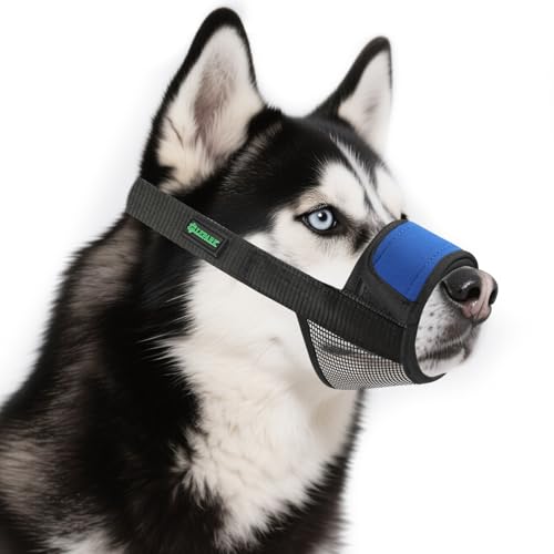 ILEPARK Weicher Maulkorb für Hunde, Maulkörbe mit Atmungsaktivem Bienenstock Verstellbare Passform für Kleine, Mittlere und Große Hunde, Verhindert Beißen, Bellen und Kauen(L, Blau) von ILEPARK
