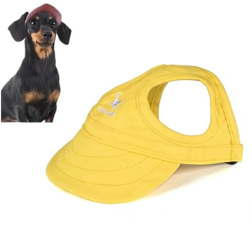 Baseballmütze Für Haustiere, Verstellbarer Sonnenhut, UV-Schutz, Modische Hundemütze Mit Ohrlöchern, Geeignet Für Reisen, Sport, Für Alle Hunderassen (Gelb,XL) von ILESTDG