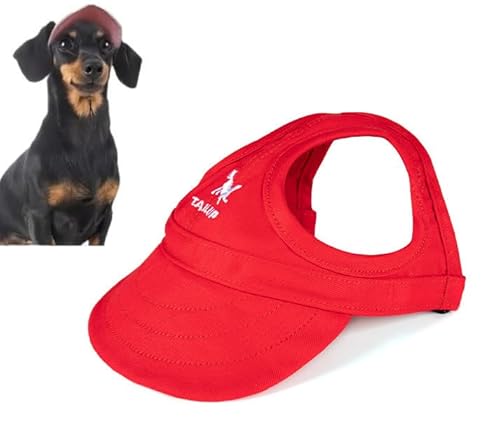 Baseballmütze Für Haustiere, Verstellbarer Sonnenhut, UV-Schutz, Modische Hundemütze Mit Ohrlöchern, Geeignet Für Reisen, Sport, Für Alle Hunderassen (Rot,M) von ILESTDG