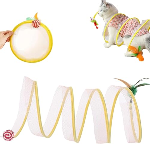 Fur-Buddy Paw Swivel,Folding S-Shaped Cat Tunnel Toy,Spiral-Tunnel-Katzenspielzeug,Foldable Tunnel for Hide and Seek Play (Feder Sisal Ball) von ILESTDG