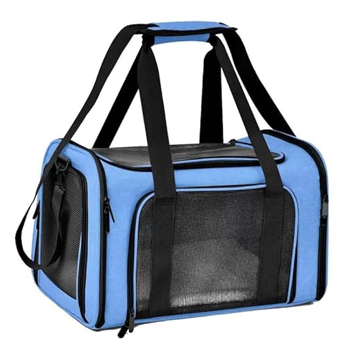 Haustier Transporttasche Katze Hund Tragetasche Faltbar Weiche Tragetasche Mit Netzfenstern Und Schultergurt Wasserdicht Atmungsaktiv FüR Reisen Auto Zug Flugzeug (Blau,L 50 x B 34 x H 34 cm) von ILESTDG