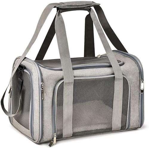 Haustier Transporttasche Katze Hund Tragetasche Faltbar Weiche Tragetasche Mit Netzfenstern Und Schultergurt Wasserdicht Atmungsaktiv FüR Reisen Auto Zug Flugzeug (Grau,L 50 x B 34 x H 34 cm) von ILESTDG