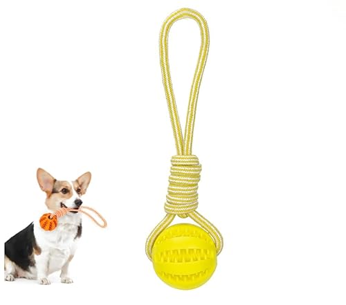 ILESTDG Ball Mit Schnur,Hundwurfball Hund Klein Hundeball Mit Seil Hundespielzeug Ball Mit Seil Hundeball Unzerstörbar 6cm Für Hund Spielspaß Und Zahnpflege (Gelb) von ILESTDG