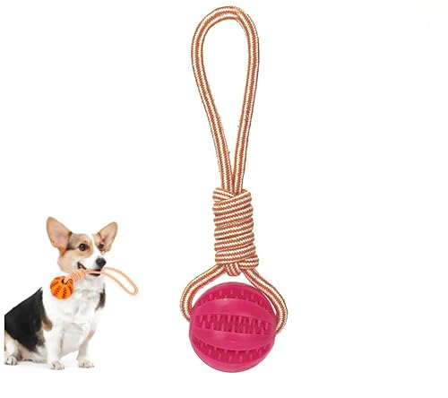 ILESTDG Ball Mit Schnur,Hundwurfball Hund Klein Hundeball Mit Seil Hundespielzeug Ball Mit Seil Hundeball Unzerstörbar 6cm Für Hund Spielspaß Und Zahnpflege (Rosa) von ILESTDG