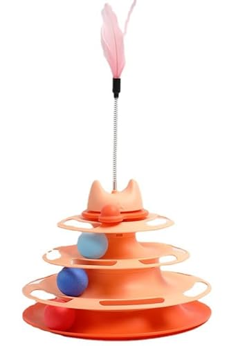 ILESTDG Interaktives Katzenturm, Interaktives Katzenspielzeug Mit Kugeln Und Federstab,Spielzeug Für Indoor-Katzen, Katzenspielzeug,4 Schichten, Türme, Fun Roller Exerciser Ball Tracks (Orange) von ILESTDG