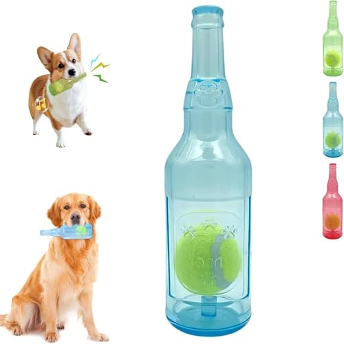 ILESTDG Pet Chew Beer Bottle with Tennis Ball, Squeaky Chew Toy for Dogs, Dogs Toys Bottles with Tenniss Inside, Interactive Toys for Dogs (Blau mit Kugel) von ILESTDG