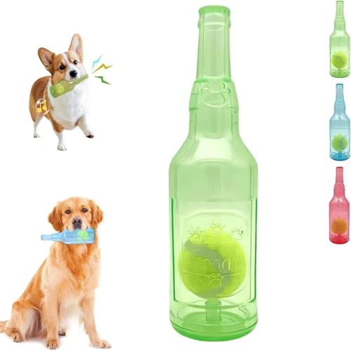 ILESTDG Pet Chew Beer Bottle with Tennis Ball, Squeaky Chew Toy for Dogs, Dogs Toys Bottles with Tenniss Inside, Interactive Toys for Dogs (Grün mit Bällen) von ILESTDG