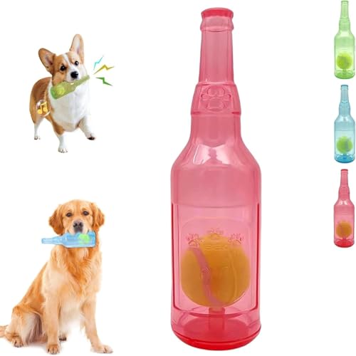 ILESTDG Pet Chew Beer Bottle with Tennis Ball, Squeaky Chew Toy for Dogs, Dogs Toys Bottles with Tenniss Inside, Interactive Toys for Dogs (Rot mit Kugeln) von ILESTDG