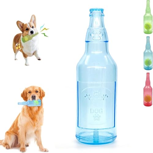 ILESTDG Pet Chew Beer Bottle with Tennis Ball, Squeaky Chew Toy for Dogs, Dogs Toys Bottles with Tenniss Inside, Interactive Toys for Dogs (Blau ohne Ball) von ILESTDG
