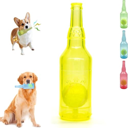 ILESTDG Pet Chew Beer Bottle with Tennis Ball, Squeaky Chew Toy for Dogs, Dogs Toys Bottles with Tenniss Inside, Interactive Toys for Dogs (Gelb mit Ball) von ILESTDG