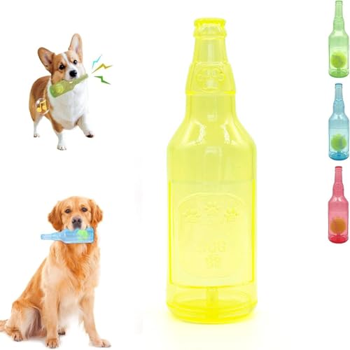 ILESTDG Pet Chew Beer Bottle with Tennis Ball, Squeaky Chew Toy for Dogs, Dogs Toys Bottles with Tenniss Inside, Interactive Toys for Dogs (Gelb ohne Ball) von ILESTDG