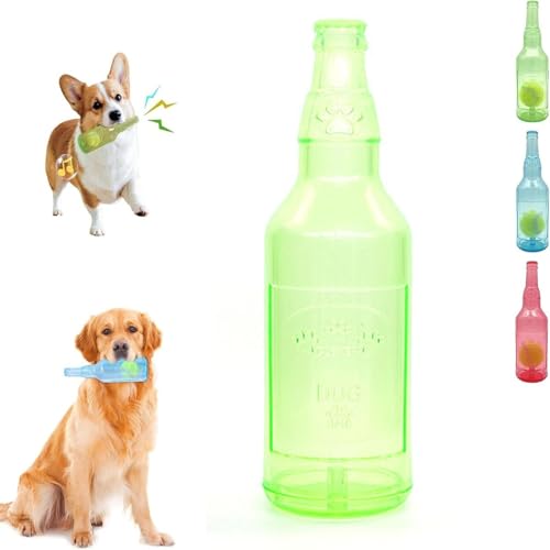 ILESTDG Pet Chew Beer Bottle with Tennis Ball, Squeaky Chew Toy for Dogs, Dogs Toys Bottles with Tenniss Inside, Interactive Toys for Dogs (Grün ohne Ball) von ILESTDG