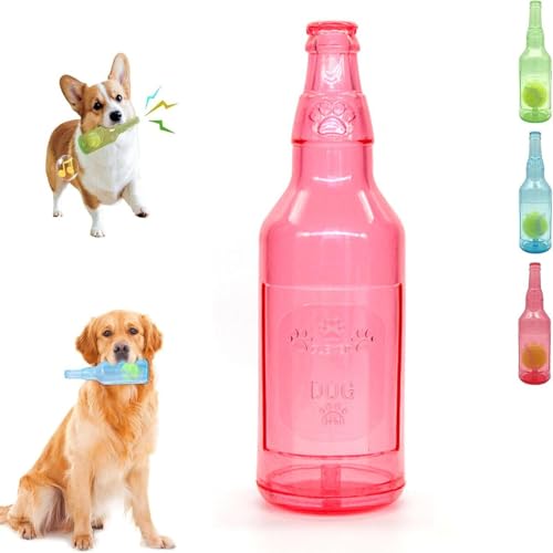 ILESTDG Pet Chew Beer Bottle with Tennis Ball, Squeaky Chew Toy for Dogs, Dogs Toys Bottles with Tenniss Inside, Interactive Toys for Dogs (Rot ohne Ball) von ILESTDG