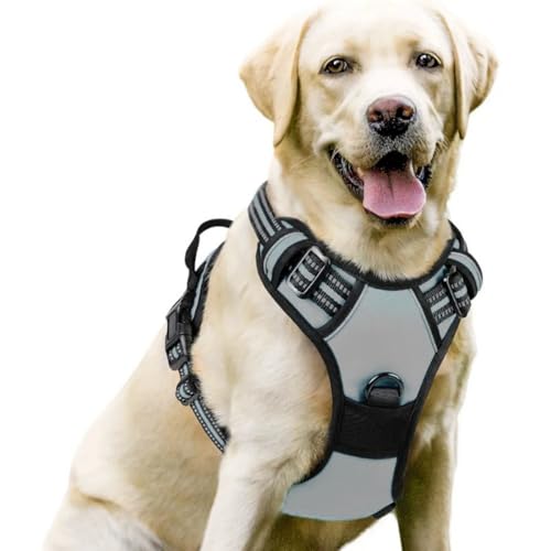 ILESTDG wuffy TrueSafe® Geschirr, No-Pull Dog Harness for Large Dogs, Adjustable Dog Harness, Chest Harness for Labrador (L,Silbergrau Set) von ILESTDG