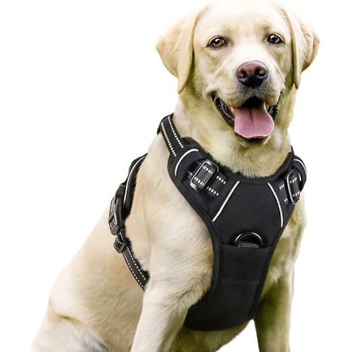 ILESTDG wuffy TrueSafe® Geschirr, No-Pull Dog Harness for Large Dogs, Adjustable Dog Harness, Chest Harness for Labrador (M,Schwarz Set) von ILESTDG