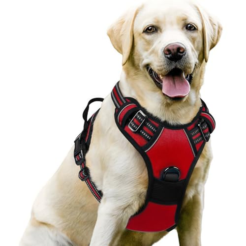 ILESTDG wuffy TrueSafe® Geschirr, No-Pull Dog Harness for Large Dogs, Adjustable Dog Harness, Chest Harness for Labrador (S,Rot Set) von ILESTDG