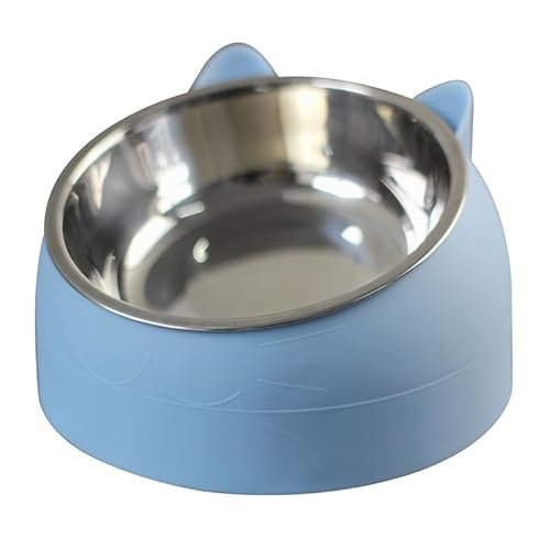 Katzennapf Edelstahl, 15° Geneigter Edelstahl-Futternapf, 200 Ml Herausnehmbarem Edelstahlnapf Für Tierfutter Und Wasser (Blau,200ML) von ILESTDG