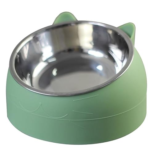 Katzennapf Edelstahl, 15° Geneigter Edelstahl-Futternapf, 200 Ml Herausnehmbarem Edelstahlnapf Für Tierfutter Und Wasser (Grün,200ML) von ILESTDG