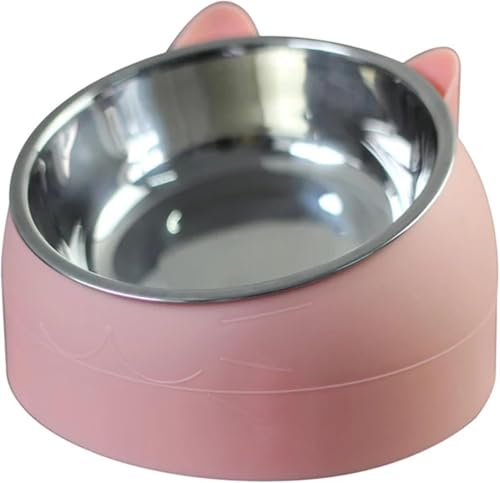 Katzennapf Edelstahl, 15° Geneigter Edelstahl-Futternapf, 200 Ml Herausnehmbarem Edelstahlnapf Für Tierfutter Und Wasser (Rosa,200ML) von ILESTDG