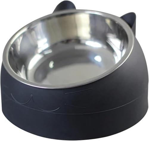Katzennapf Edelstahl, 15° Geneigter Edelstahl-Futternapf, 200 Ml Herausnehmbarem Edelstahlnapf Für Tierfutter Und Wasser (Schwarz,200ML) von ILESTDG