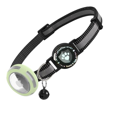 ilFindYou Airtag Katzenhalsband, Breakaway, reflektierende Katzenhalsbänder mit leuchtendem Apfel-Airtag-Halter, verstellbare Kätzchenhalsbänder mit Glocken, Schwarz ilFindYou Airtag Katzenhalsband, Breakaway, reflektierende Katzenhalsbänder mit leuchtendem Apfel-Airtag-Halter, verstellbare Kätzchenhalsbänder mit Glocken, Schwarz von ILFINDYOU