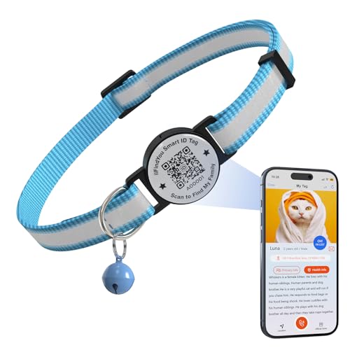 ilFindYou Katzenhalsband mit Glöckchen, reflektierendes Katzenhalsband, Breakaway mit QR-Code, verstellbares Kätzchenhalsband mit Namensschild, Blau ilFindYou Katzenhalsband mit Glöckchen, reflektierendes Katzenhalsband, Breakaway mit QR-Code, verstellbares Kätzchenhalsband mit Namensschild, Blau von ILFINDYOU