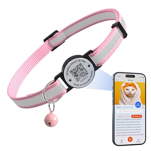 ilFindYou Katzenhalsband mit Glöckchen, reflektierendes Katzenhalsband, Breakaway mit QR-Code, verstellbares Kätzchenhalsband mit Namensschild, Rosa ilFindYou Katzenhalsband mit Glöckchen, reflektierendes Katzenhalsband, Breakaway mit QR-Code, verstellbares Kätzchenhalsband mit Namensschild, Rosa von ILFINDYOU