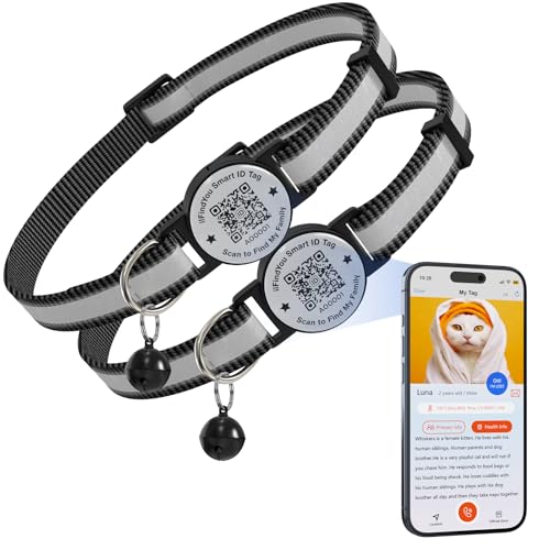 ilFindYou Katzenhalsband mit Glöckchen, reflektierendes Katzenhalsband mit QR-Code, verstellbares Kätzchenhalsband mit Namensschild, Schwarz, 2 Stück ilFindYou Katzenhalsband mit Glöckchen, reflektierendes Katzenhalsband mit QR-Code, verstellbares Kätzchenhalsband mit Namensschild, Schwarz, 2 Stück von ILFINDYOU