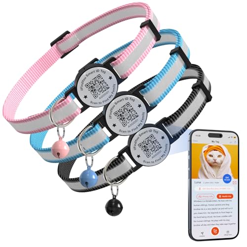ilFindYou Katzenhalsband mit Glöckchen, reflektierendes Katzenhalsband mit QR-Code, verstellbares Kätzchenhalsband mit Namensschild, Schwarz, Blau und Rosa, 3 Stück ilFindYou Katzenhalsband mit Glöckchen, reflektierendes Katzenhalsband mit QR-Code, verstellbares Kätzchenhalsband mit Namensschild, Schwarz, Blau und Rosa, 3 Stück von ILFINDYOU