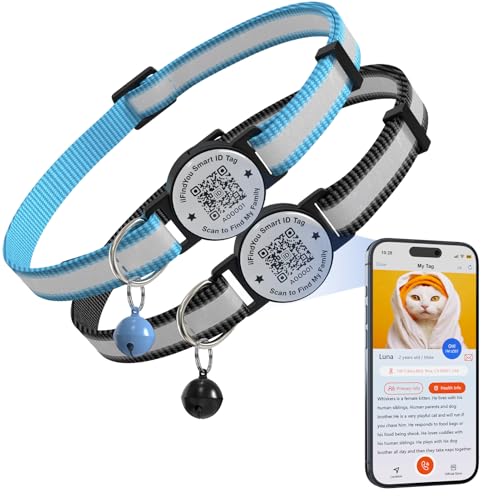 ilFindYou Katzenhalsband mit Glöckchen, reflektierendes Katzenhalsband mit QR-Code, verstellbares Kätzchenhalsband mit Namensschild, Schwarz und Blau, 2 Stück ilFindYou Katzenhalsband mit Glöckchen, reflektierendes Katzenhalsband mit QR-Code, verstellbares Kätzchenhalsband mit Namensschild, Schwarz und Blau, 2 Stück von ILFINDYOU
