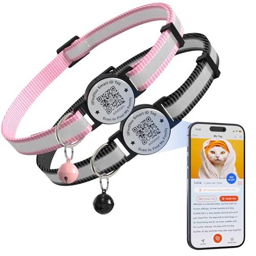 ilFindYou Katzenhalsband mit Glöckchen, reflektierendes Katzenhalsband mit QR-Code, verstellbares Kätzchenhalsband mit Namensschild, Schwarz und Rosa, 2 Stück ilFindYou Katzenhalsband mit Glöckchen, reflektierendes Katzenhalsband mit QR-Code, verstellbares Kätzchenhalsband mit Namensschild, Schwarz und Rosa, 2 Stück von ILFINDYOU