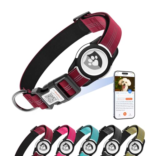 ilFindYou Reflektierendes Hundehalsband mit AirTag-Halterung für Welpen, weiches Nylon, Burgunderrot, Größe XS ilFindYou Reflektierendes Hundehalsband mit AirTag-Halterung für Welpen, weiches Nylon, Burgunderrot, Größe XS von ILFINDYOU