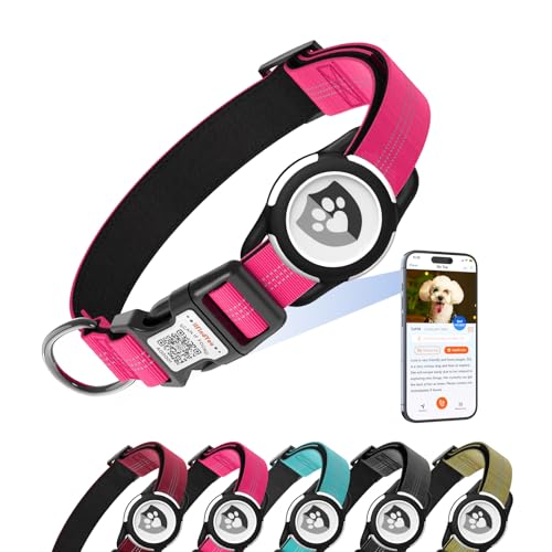 ilFindYou Reflektierendes Hundehalsband mit AirTag-Halterung für Welpen, weiches Nylon, Rosenrot, Größe XS ilFindYou Reflektierendes Hundehalsband mit AirTag-Halterung für Welpen, weiches Nylon, Rosenrot, Größe XS von ILFINDYOU