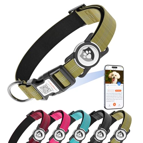 ilFindYou Reflektierendes Hundehalsband mit AirTag-Halterung für große Hunde, weiches Nylon, Champagner, Größe L ilFindYou Reflektierendes Hundehalsband mit AirTag-Halterung für große Hunde, weiches Nylon, Champagner, Größe L von ILFINDYOU
