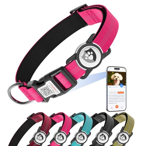 ilFindYou Reflektierendes Hundehalsband mit AirTag-Halterung für große Hunde, weiches Nylon, Rosenrot, Größe L ilFindYou Reflektierendes Hundehalsband mit AirTag-Halterung für große Hunde, weiches Nylon, Rosenrot, Größe L von ILFINDYOU