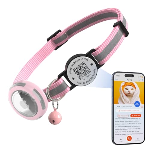ilFindYou Wasserdichtes Airtag-Katzenhalsband, Breakaway, reflektierende Katzenhalsbänder mit Apple Airtag-Halterung und QR-Code, verstellbarer GPS-Tracker, Kätzchenhalsband, Rosa ilFindYou Wasserdichtes Airtag-Katzenhalsband, Breakaway, reflektierende Katzenhalsbänder mit Apple Airtag-Halterung und QR-Code, verstellbarer GPS-Tracker, Kätzchenhalsband, Rosa von ILFINDYOU