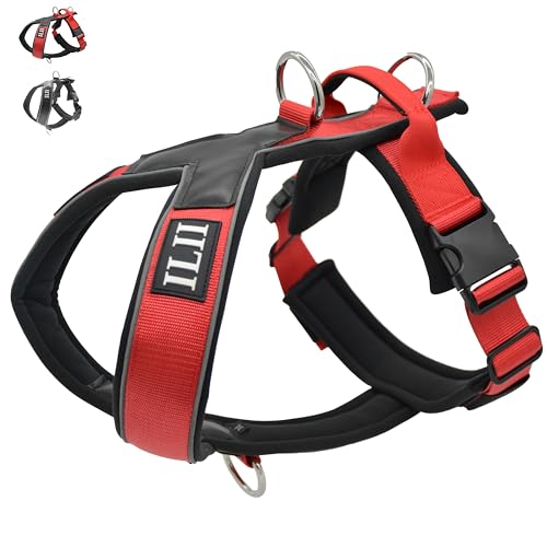 ILII Hundegeschirr mit Griff,reflektierend, gepolstert und atmungsaktiv, Verstellbares Hundegeschirr Grosse Hunde, Anti Zug Hundegeschirr, no Pull hundegeschirr, Dog, Harness Dog von ILII