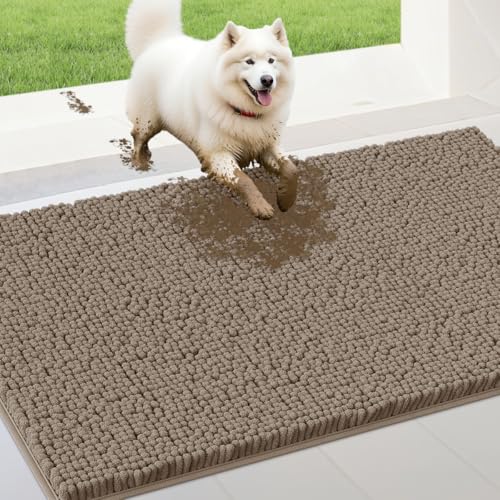 IM HOME Extra große beige Schmutz-Fußmatten für Hunde, Chenille, saugfähige Hundematte, rutschfest, schwere Fußmatte für den Innenbereich, weiche Hundebett-Matte für den Eingangsbereich, Schlammpfoten von IM HOME