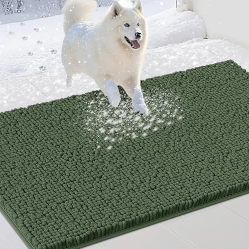 IM HOME Schmutzige Fußmatte für Hunde, Chenille, saugfähig, rutschfest, schwere Innen-Fußmatte, weiche Hundebett-Matte für den Eingangsbereich, 121,9 x 96,5 cm, Olivgrün von IM HOME