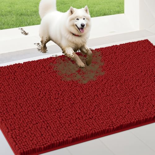 IM HOME Schmutzige Fußmatte für Hunde, Chenille, saugfähig, rutschfest, schwere Innen-Fußmatte, weiche Hundebett-Matte für den Eingangsbereich, 121,9 x 96,5 cm, Rot von IM HOME