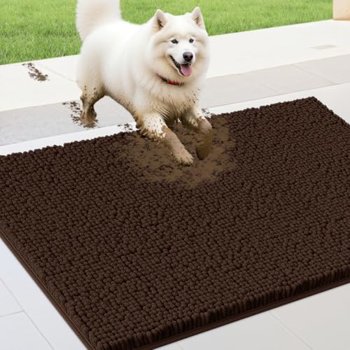 IM HOME Schmutzige Fußmatte für Hunde, Chenille, saugfähig, rutschfest, schwere Innen-Fußmatte, weiche Hundebett-Matte für den Eingangsbereich, 91,4 x 61 cm, Braun von IM HOME