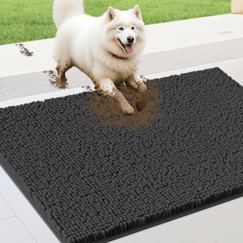 IM HOME Schmutzige Fußmatte für Hunde, Chenille, saugfähig, rutschfest, schwere Innen-Fußmatte, weiche Hundebett-Matte für den Eingangsbereich, 91,4 x 61 cm, Dunkelgrau von IM HOME