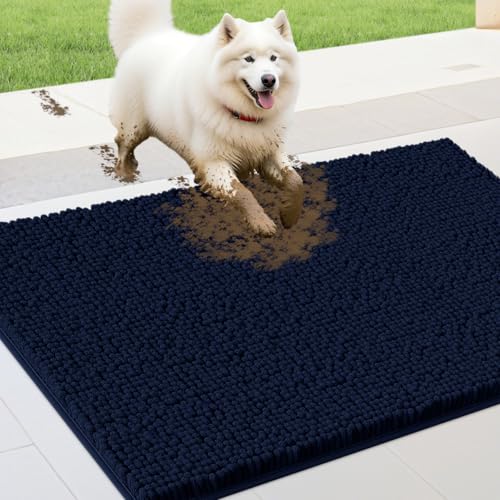 IM HOME Schmutzige Fußmatte für Hunde, Chenille, saugfähig, rutschfest, schwere Innen-Fußmatte, weiche Hundebett-Matte für den Eingangsbereich, 91,4 x 61 cm, Marineblau von IM HOME