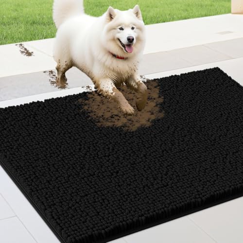 IM HOME Schmutzige Fußmatte für Hunde, Chenille, saugfähig, rutschfest, schwere Innen-Fußmatte, weiche Hundebett-Matte für den Eingangsbereich, Schlammpfoten, 91,4 x 61 cm, Schwarz von IM HOME
