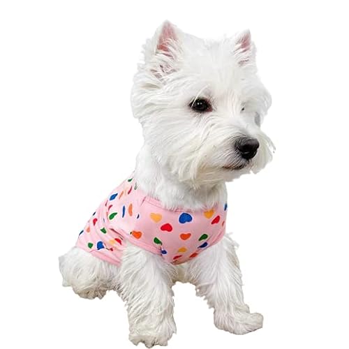 Happy Summer Shirt Welpen Strapse Shirt Helle Farbe Schnürung Hundeweste Katzenbekleidung Kleine Mittel Hund Katze Tank Top Haustier Shirt (X-Large Größe für 5,4–7,5 kg Haustiere, rosa Regenbogenherz) von IMDOUBLEDOU