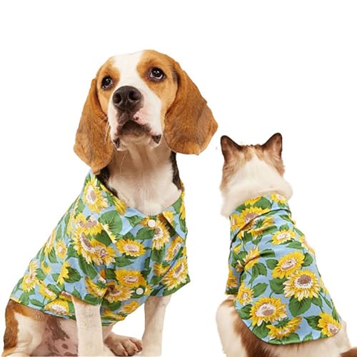 Haustier-Shirt, Sonnenblume, Hawaii-Hemd, Haustierkleidung, Blumen-T-Shirt, Hawaii-Outfits für kleine Hunde und Katzen (blaue Sonnenblume, Größe XL für 4,5–7,5 kg Haustiere) von IMDOUBLEDOU